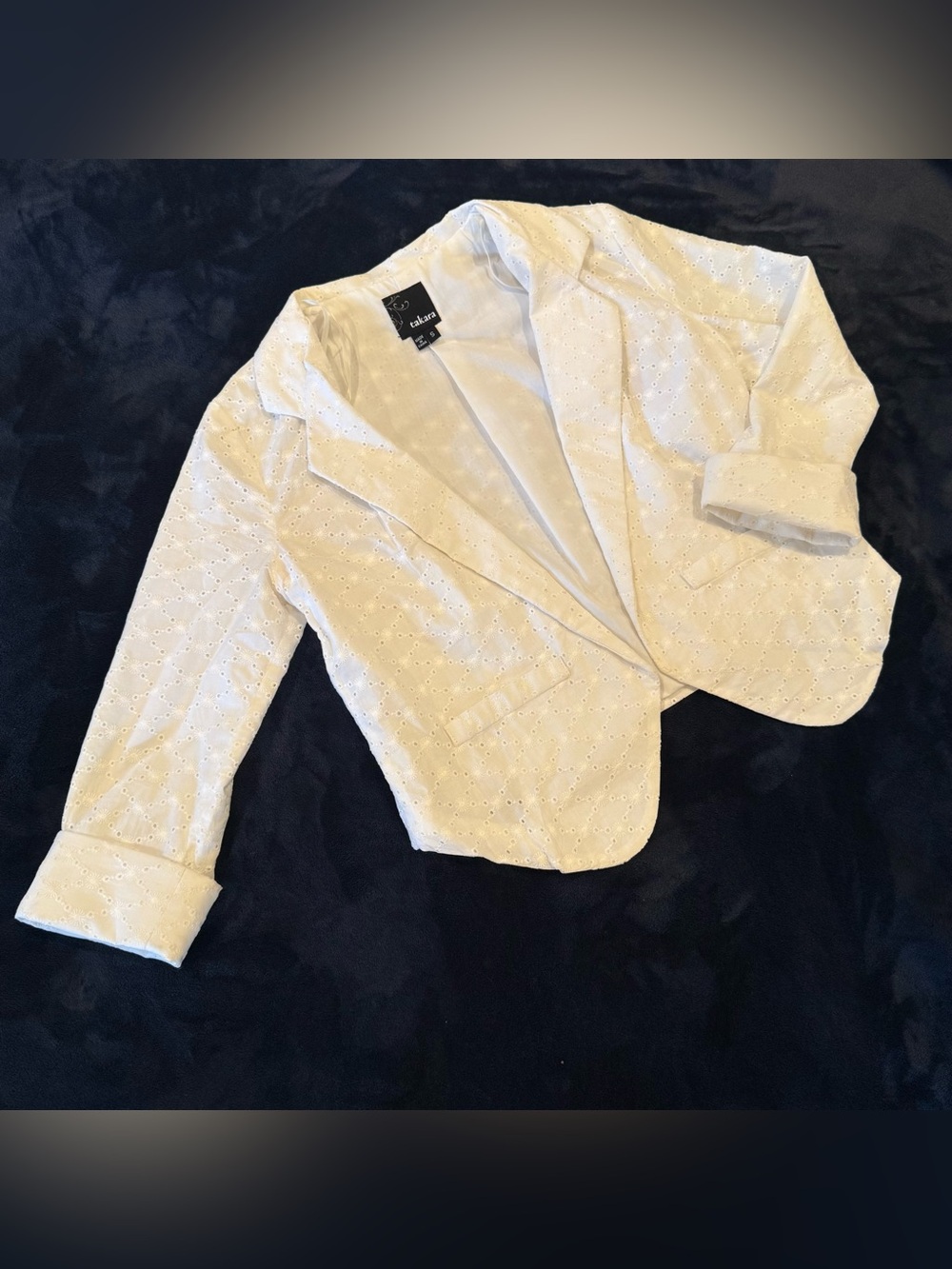 Takara White Eyelet Cropped Blazer Jacket